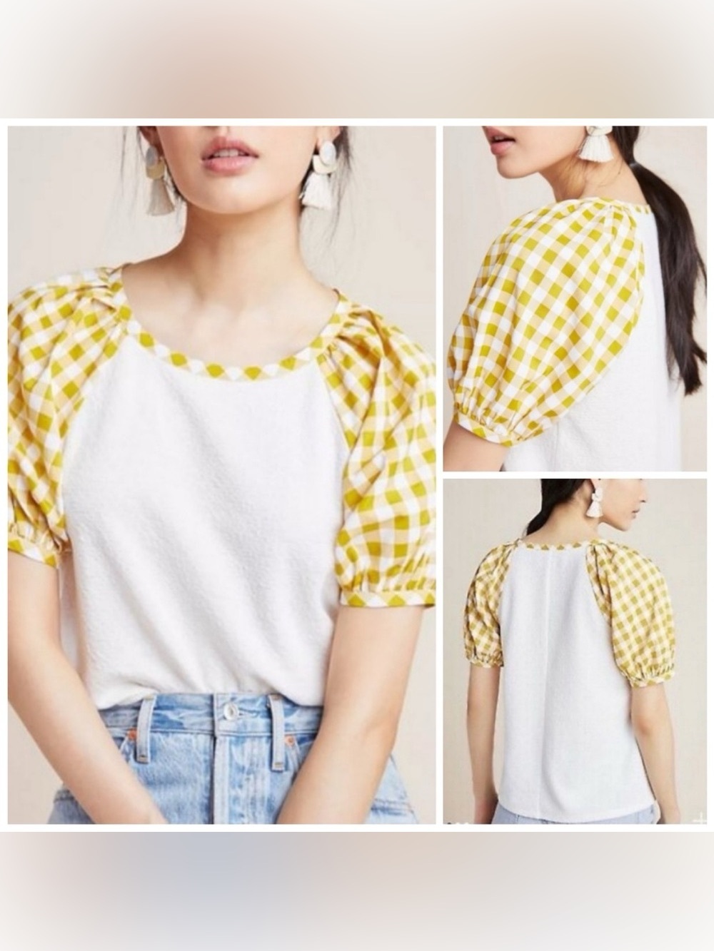Anthropologie Sunday in Brooklyn Blair Gingham Puff Sleeve Top Small